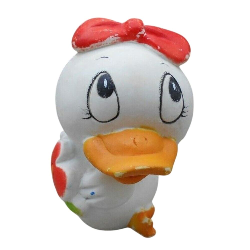 Vintage Reliance Products White Duck w/Red Flower Taiwan Rubber Ducky Jeep
